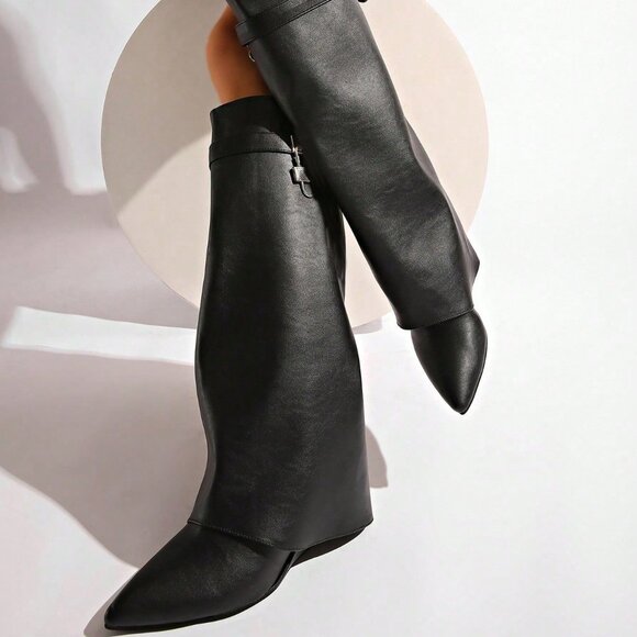 Black Casual Women's Western Knee-High Leggings - Picture 3 of 4